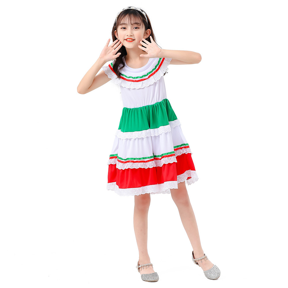 Girl Mexican Traditional Skirt Fiesta Dance Dress Christmas Costume